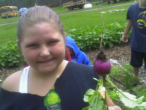 Campers have fun harvesting all of the fresh radishes
